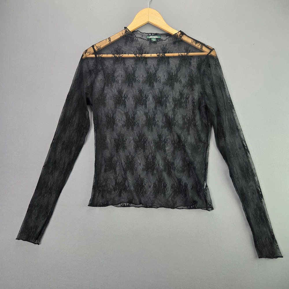 Wild Fable Sheer Lace Top Long Sleeve Mesh Floral Blouse L Black Y2K Layering